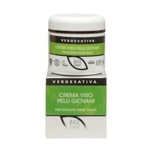 Crema viso pelli giovani – Verdesativa Ideale per pelli giovani, sensibili e delicate, questa crema soffice e leggera ripristina l’equilibrio idrolipidico della pelle e ha un effetto rimineralizzante e lenitivo. Formato 50 ml