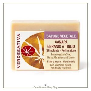 Rivitalizza la pelle matura con il Sapone Verdesativa Canapa, Geranio e Tiglio. Azione stimolante, tonificante e anti-age. Bio, Vegan e 100% naturale. Acquistalo ora!