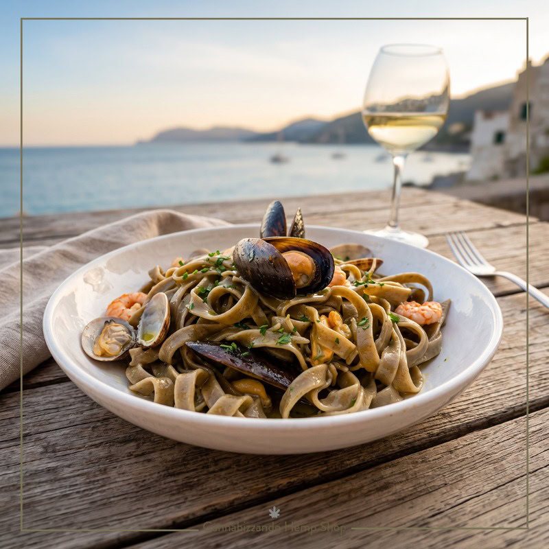 tagliatelle alla canapa con frutti di mare
