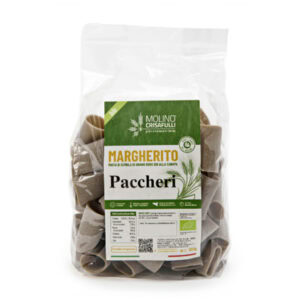 paccheri con semola integrale, acqua e farina di canapa, prodotti in regime biologico senza pesticidi né antiparassitari