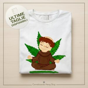 t-shirt da uomo storica Cannabizzando "Peace & Relax" in colore bianco, 100% cotone biologico.