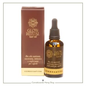 Da Verdesativa Glow Ritual, un olio bio professionale nutriente e ristrutturante, ideale per tutti i tipi di capelli. Formulato con oli vegetali puri di Canapa, Jojoba e Bergamotto, nutre in profondità, rivitalizza le lunghezze e protegge i capelli dal calore del phon o della piastra.