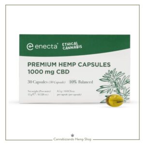 Confezione Enecta CBD Capsule Premium 1000mg 30 capsule vegane. Le capsule di CBD Enecta sono la soluzione definitiva per chi desidera integrare i benefici della canapa nella propria routine con la massima semplicità.