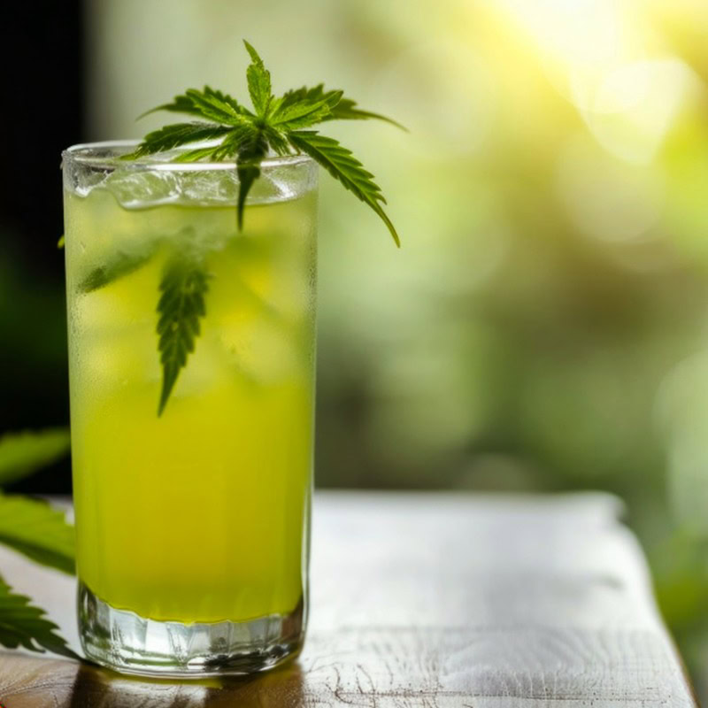 un bicchiere pieno di un drink per rappresentare la nostra sezione di bevande alla canapa
