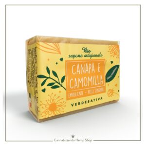 Scopri il Sapone Artigianale Canapa e Camomilla Verdesativa: lenitivo, 100% naturale e bio. Ideale per pelli sensibili e arrossate. Acquista ora su Cannabizzando!