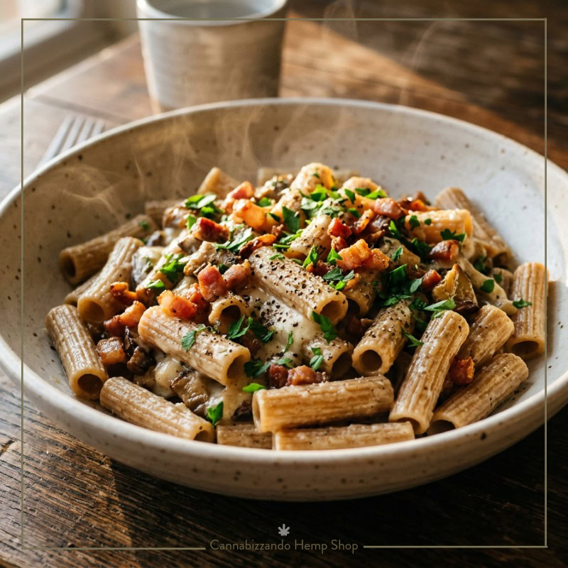 piatto di Sedani Rigati biologici di semola di grani antichi siciliani varietà Margherito cucinati con condimento alla "campagnola"