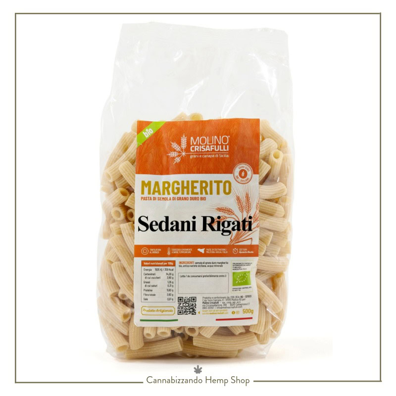 confezione di Sedani Rigati biologici di semola di grani antichi siciliani varietà Margherito