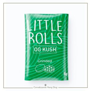 Busta verde da 5 grammi di trinciato di canapa legale Little Rolls OG Kush
