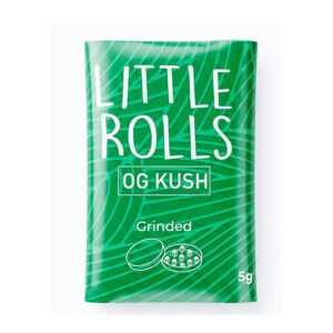 Busta verde da 5 grammi di trinciato di canapa legale Little Rolls OG Kush